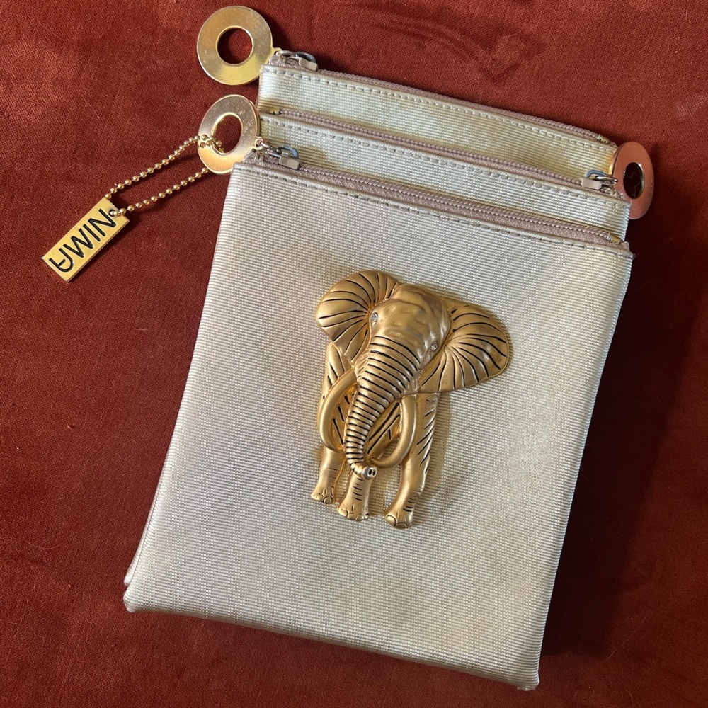 Vintage 90s Gold Elephant Embellished Nima Purse Pouch New